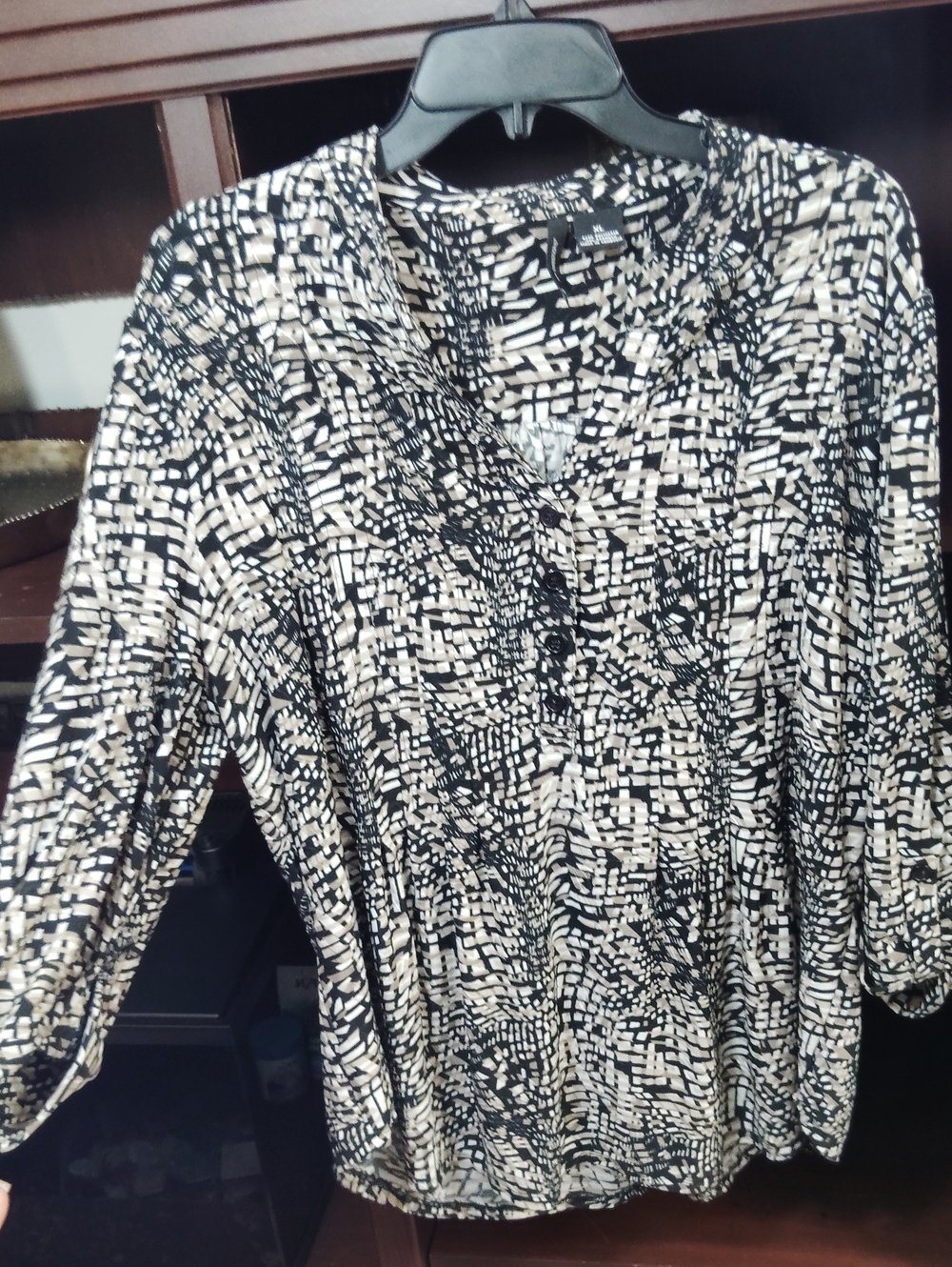 new directions Black and Cream Abstract Button-Up Blouse
